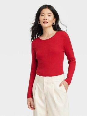a new day Red Long Sleeve Crew Neck Top NWOT Small